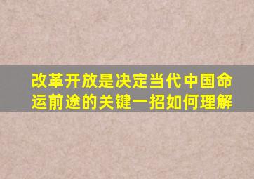 改革开放是决定当代中国命运前途的关键一招如何理解